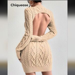 Women's SHEIN Warm Knit Long Sleeve Sweater Mini Dress